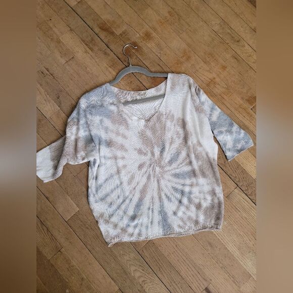 Angela Made in Italy,Tie Dye Lightweight Sweater, Grey, Taupe, White, Size Small - Picture 1 of 7